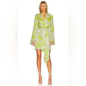 NWT ALEXIS Karine Blouson-Sleeve Satin Mini Wrap Dress